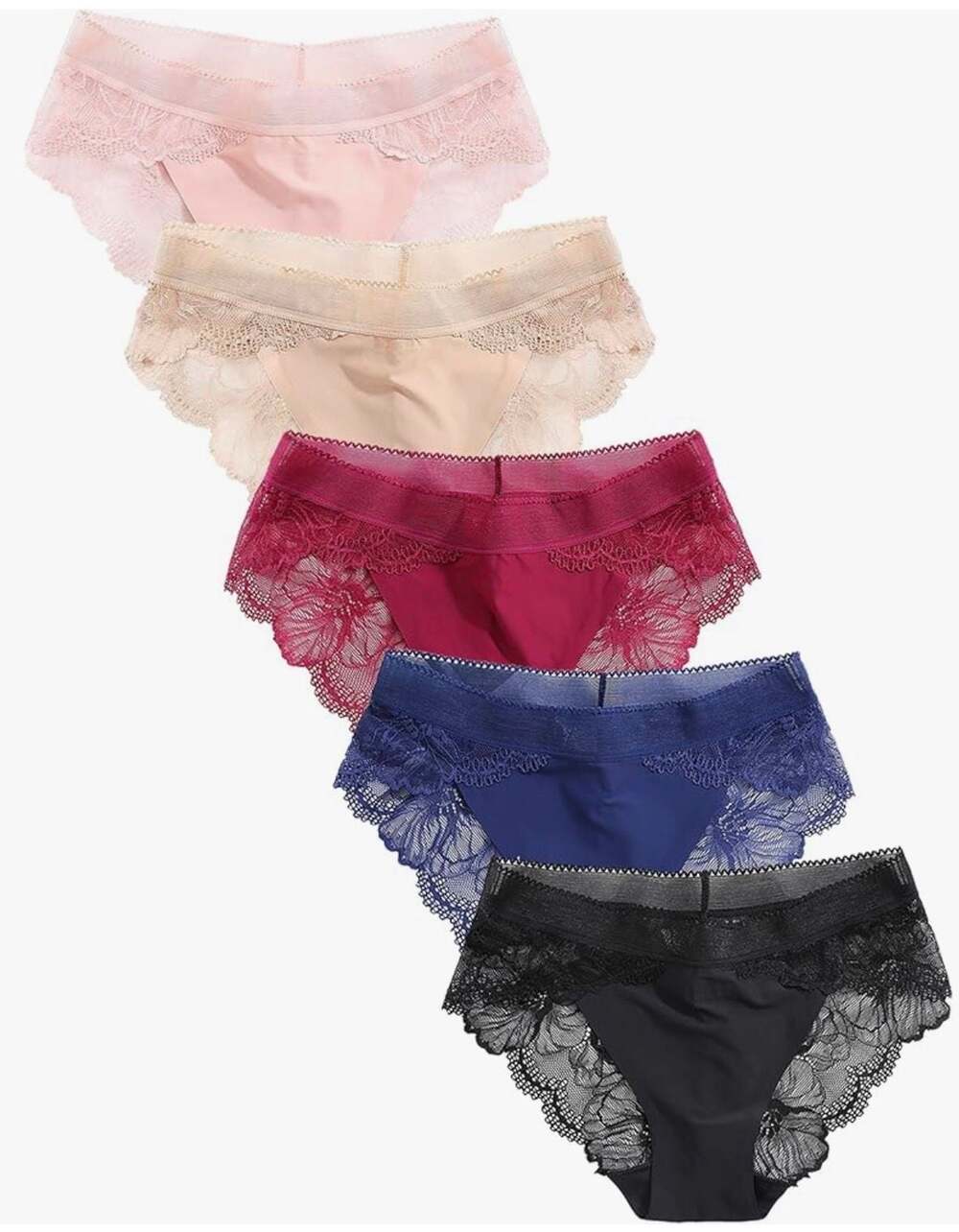 Seasment Women's Lace Bikini Hipster Ice Silk Panties 5-Pack sz small NEW
